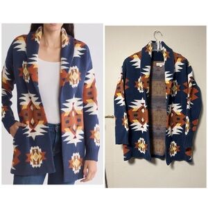 Lucky Brand Women’s Novelty pattern shawl collar Aztec Open Cardigan Sz Small